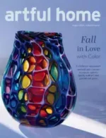 A collection of handcrafted wooden furniture and artisan glass vases from the Artful Home Catalog.