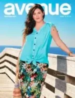 A collection of stylish plus-size clothing items from the Avenue Catalog displayed on a neutral background.