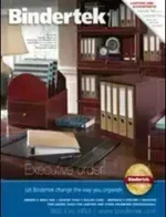 Bindertek Catalog: A professional office shelf displaying neatly organized binders with clear spine labels and precision indexing.