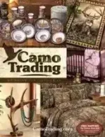 A cozy bedroom featuring rustic log furniture and camouflage bedding from the Camo Trading Catalog.
