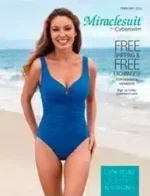 A variety of stylish swimsuits from the Cyberswim Swimsuit Catalog displayed in a bright