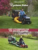 A comprehensive view of the Cyclone Rake Catalog featuring various tow-behind leaf vacuum models for large property maintenance.