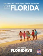 Florida Travel Guide: Aerial view of a Florida beach with turquoise water and white sand.