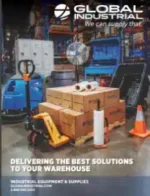 Global Industrial Catalog: Industrial warehouse with organized pallet racking and safety equipment.