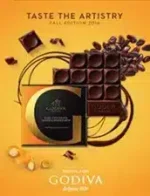 An assortment of premium Belgian chocolates from the Godiva Gourmet Candy Catalog featuring gold boxes and truffles.