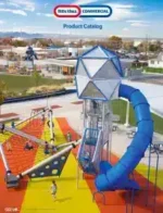 Little Tikes Catalog: A variety of colorful outdoor plastic toys and playhouses for children displayed in a sunny backyard.