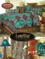 Lone Star Western Decor Catalog: A cozy rustic living room featuring a leather sofa