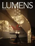 Lumens Lighting Catalog: Modern designer pendant light hanging in a contemporary living room with neutral colors.