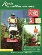 Mantis Garden Tool Catalog: A variety of Mantis garden tools including tillers and composters displayed for outdoor use.