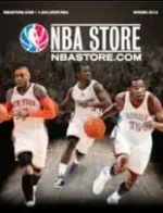 A wide selection of official basketball jerseys and fan apparel from the NBA Store Catalog displayed on racks.