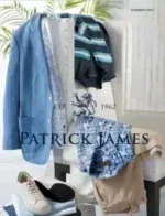 Patrick James Menswear Catalog: A selection of premium men's clothing including a navy sport coat and leather loafers from the Patrick James catalog.