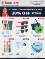 A variety of branded promotional products including pens