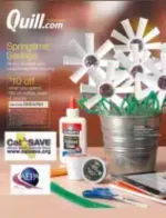 Quill Office Supply Catalog: A neatly organized office desk featuring various supplies including pens