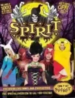 A detailed view of the Spirit Halloween catalog featuring spooky animatronics and vibrant costumes for the season.