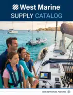 West Marine Catalog: A variety of marine equipment and boat maintenance supplies organized for a boating trip.